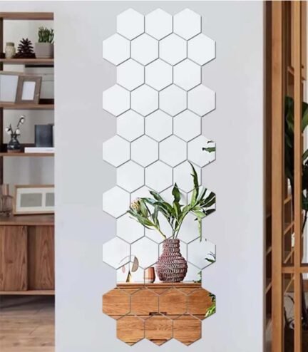 12 PCS Geometric Hexagonal Mirror Wall Stickers | Modern Wall Decor