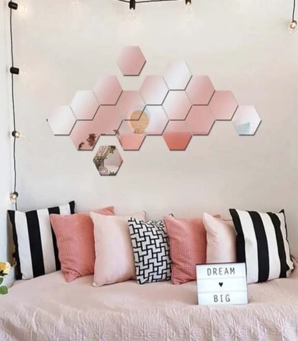 12 PCS Geometric Hexagonal Mirror Wall Stickers | Modern Wall Decor