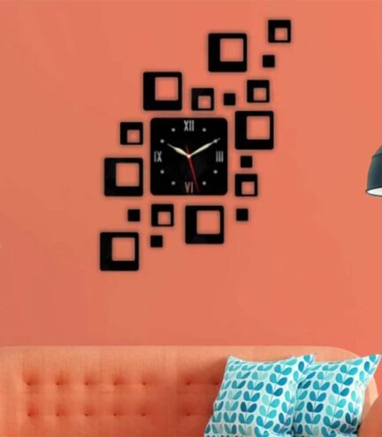 Modern 3D Wooden Wall Clock with Box Design for Home and Office