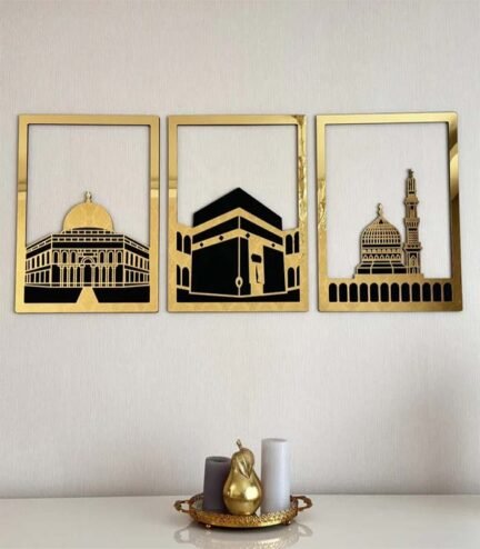 "Masjid Al Aqsa, Al-Haram & An-Nabawi Wooden Islamic Wall Art | Beautiful Mosque Decor"