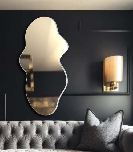 Modern Asymmetrical Wall Mirror | Irregular Shaped Black Framed Mirror | Aesthetic Bathroom Decoration