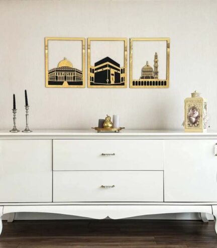 "Masjid Al Aqsa, Al-Haram & An-Nabawi Wooden Islamic Wall Art | Beautiful Mosque Decor"